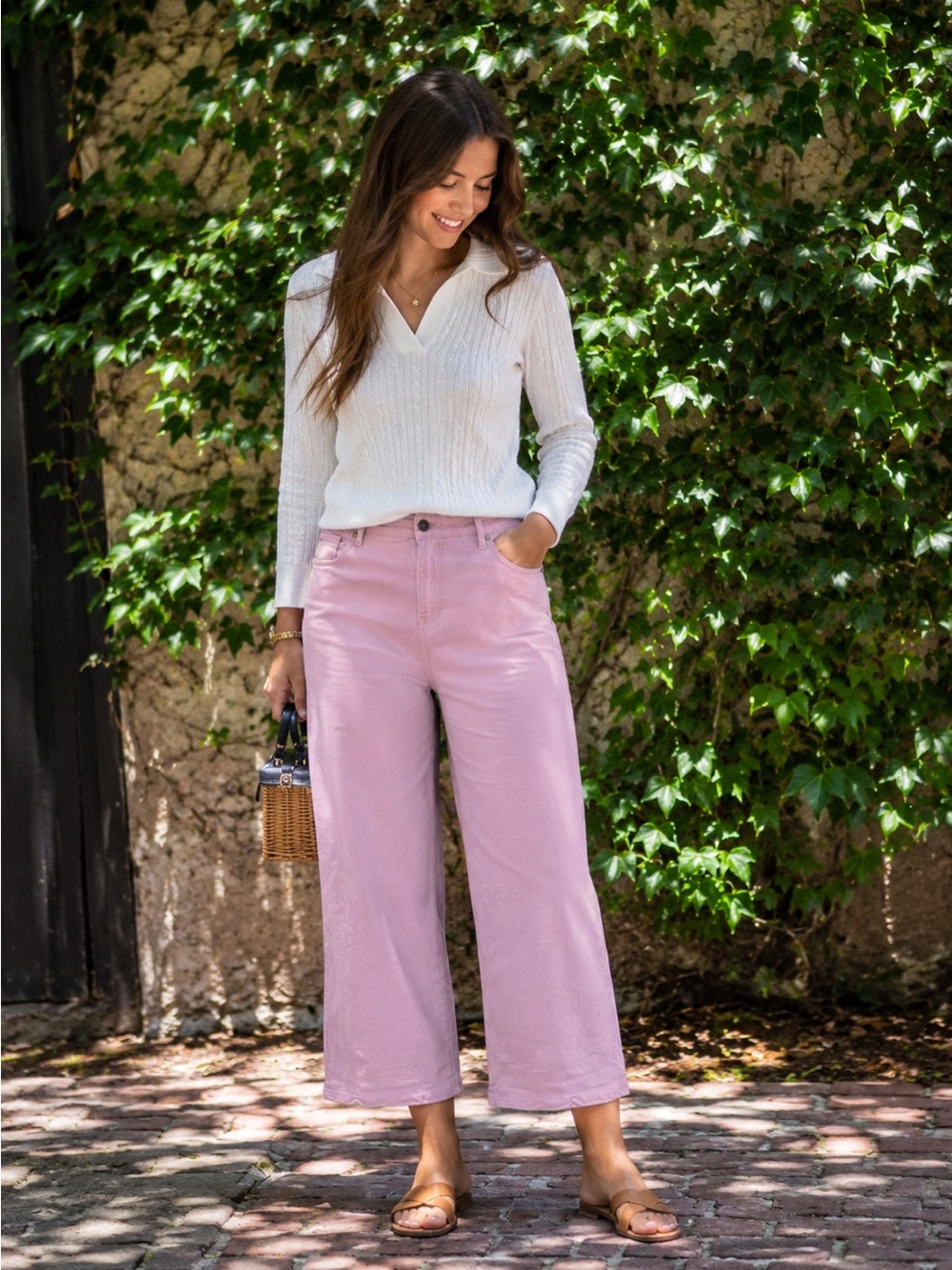 NYDJ Plus Denim Pink Wide Legged Five Pocket Cropped Jeans, 26W